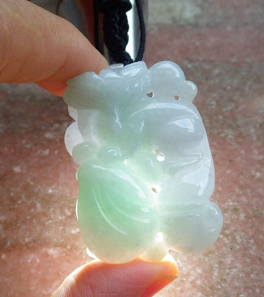 Certified Green 100% Natural A Jade jadeite Pendant Fox Lotus Flower Ruyi Coin Necklace 狐狸 529893  TN