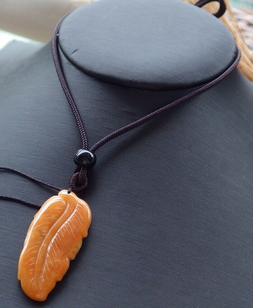Certified Red 100% Natural A Jade jadeite Pendant Leaf Necklace 事业有成 519679  TN