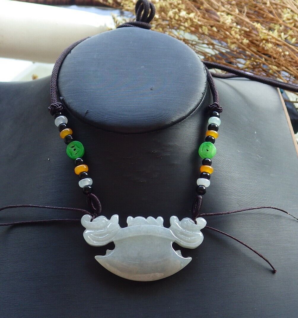 Certified Pale Lavender Green 100% Natural A Jade jadeite Pendant Dragon Axe Necklace 龙斧头 530019  TN