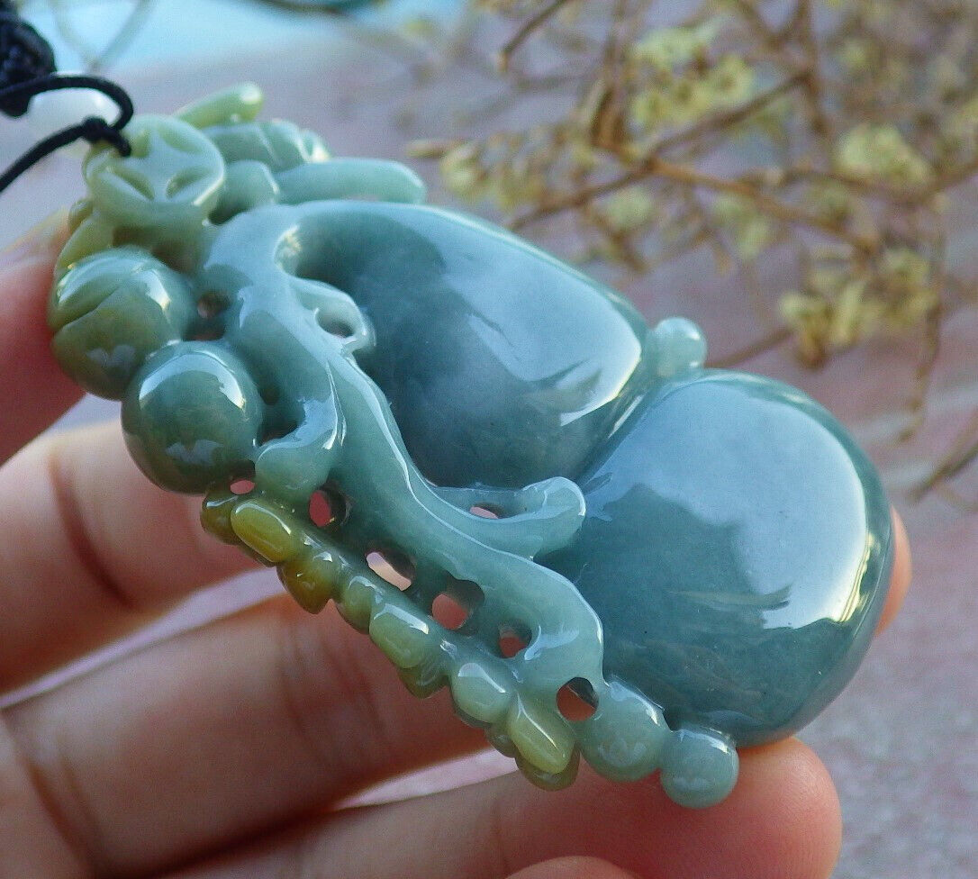 Certified Yellow Green Burma 100% Natural A Jade jadeite Pendant Bee Flower Gourd Coin Necklace 蜜蜂 635614  TN