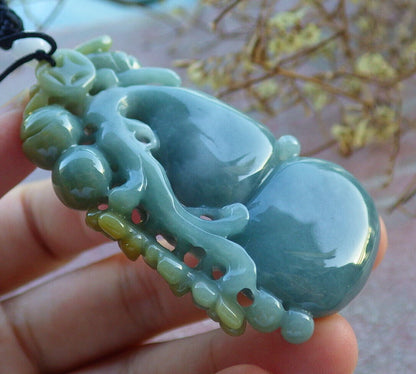 Certified Yellow Green Burma 100% Natural A Jade jadeite Pendant Bee Flower Gourd Coin Necklace 蜜蜂 635614  TN