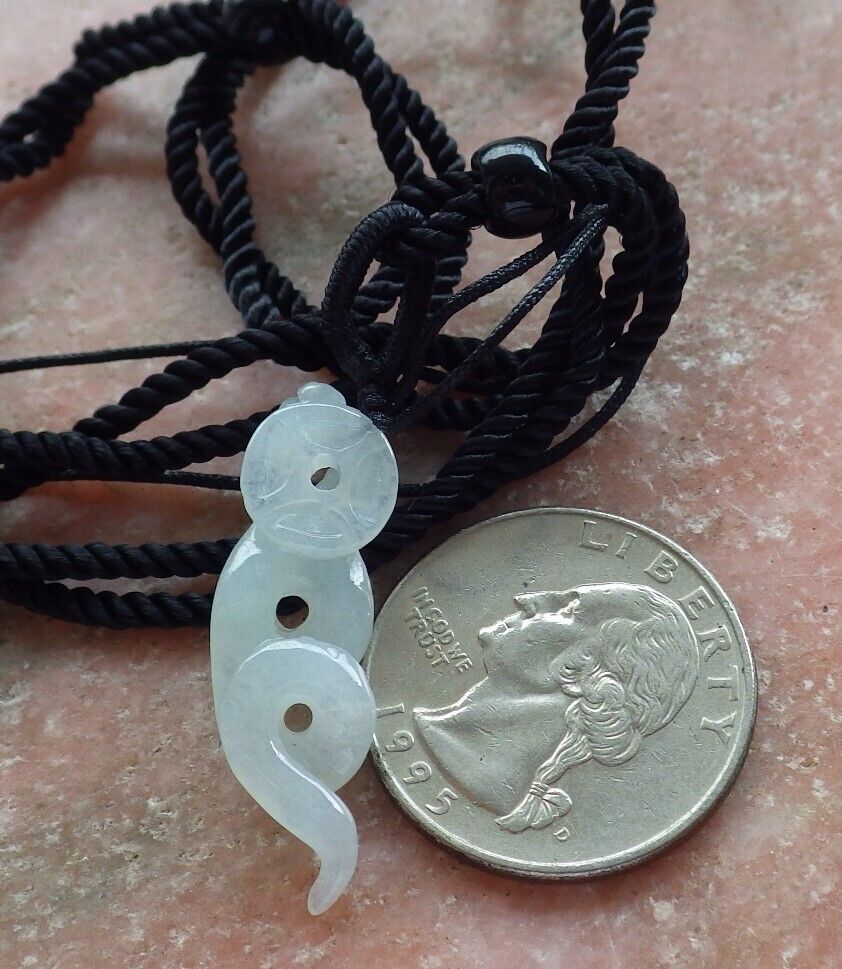 Certified Icy Pale Green Burma 100% Natural A Jade jadeite pendant Snake Money Coin Ruyi Necklace 招财蛇 573884 TN