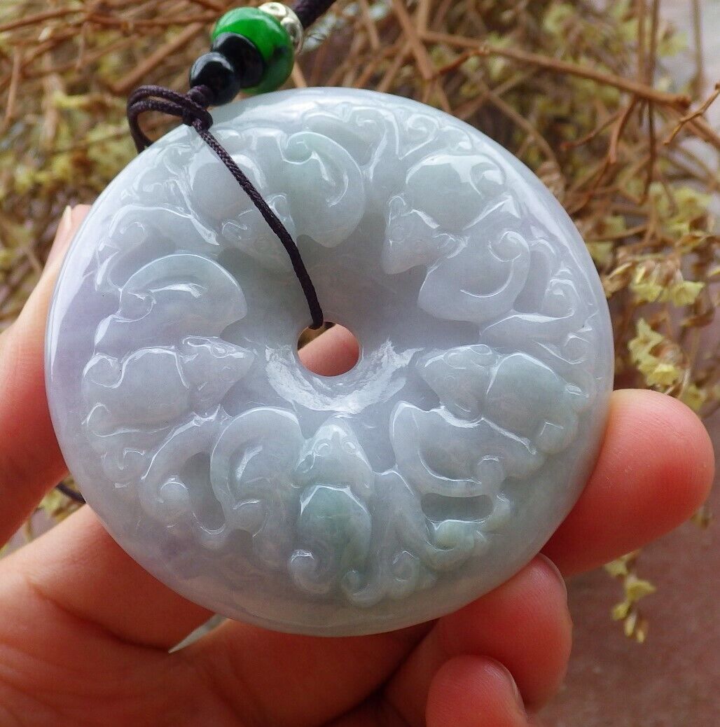 Certified Green Pale Lavender 100% Natural A Jade jadeite pendant Mandarin Duck Dragon Phoenix 5 Bat Necklace 龙凤524984   TN