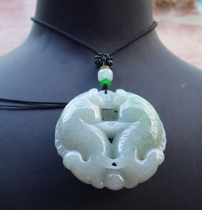 Certified Green Burma 100% Natural A Jade jadeite Pendant Fish Money Coin Necklace 年年有余 633170  TN