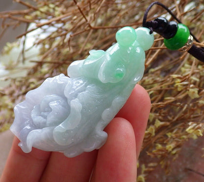 Certified Green Pale Lavender 100% Natural A Jade jadeite Pendant Cabbage Bead Necklace 发财白菜 524792  TN