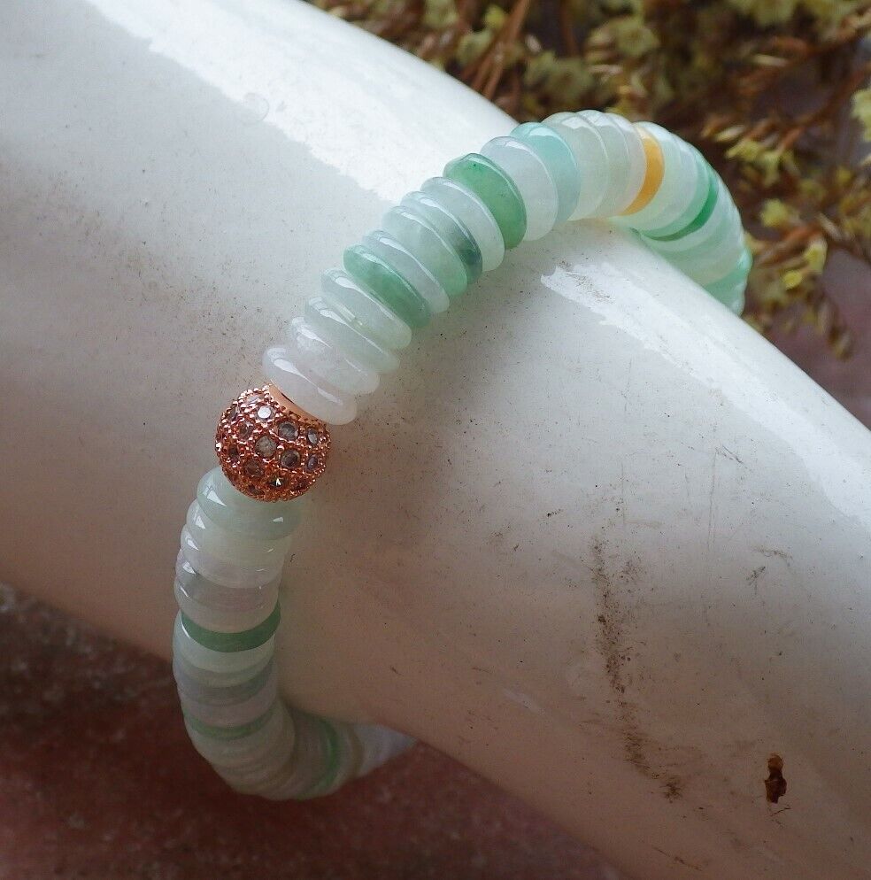 Certified Yellow Green Pale Lavender 100% Natural A JADE Jadeite Bead Beads Bangle Circle Bead Beads Bangle Bracelet 平安扣手链 525008  TN