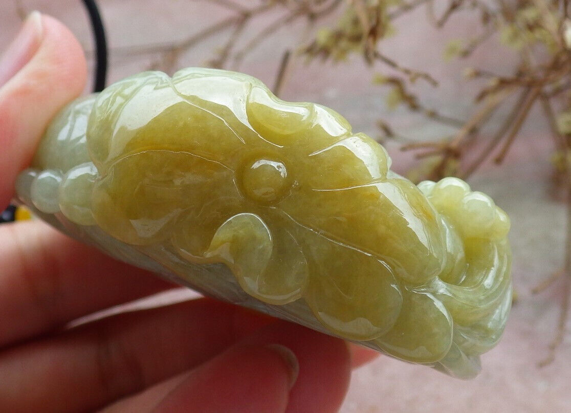 Certified Yellow Green Burma 100% Natural A Jade jadeite pendant Gold Fish Bat Lotus Leaf Coin Necklace 金玉满堂 632625  TN