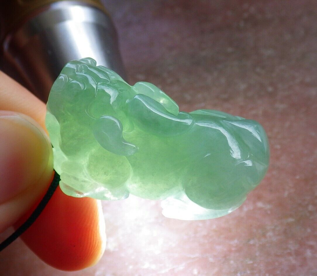 Certified Icy Green 100% Natural A Jade jadeite Pendant Dragon Pi Xiu Money Coin Necklace 风水貔貅 525166  TN