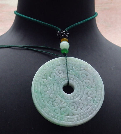 Certified Green Burma 100% Natural A Jade jadeite Pendant Ruyi Circle Necklace 平安扣 636942  TN