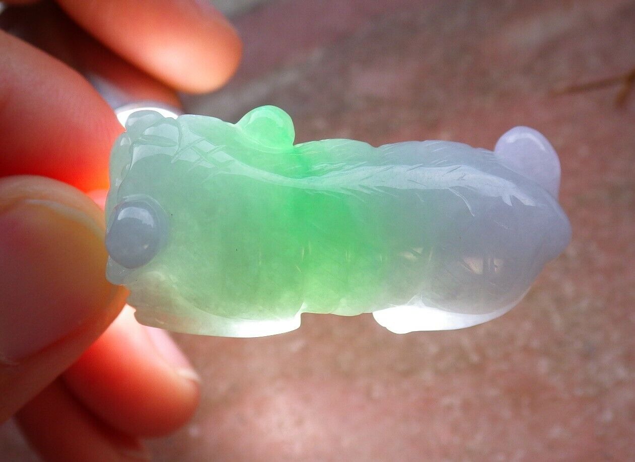 Certified Green Pale Lavender 100% Natural A Jade jadeite Pendant Tiger Money Coin Necklace 虎虎生威 525962  TN