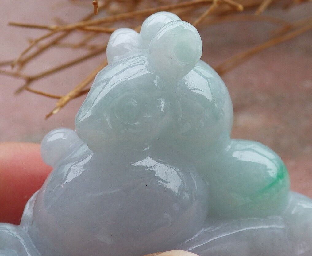 Certified Green Pale Lavender 100% Natural A Jade jadeite Display Mouse Rat Bat Yuan Bao Ruyi Money Coin Ruyi 发财鼠 520334  TN** Include woodstand **