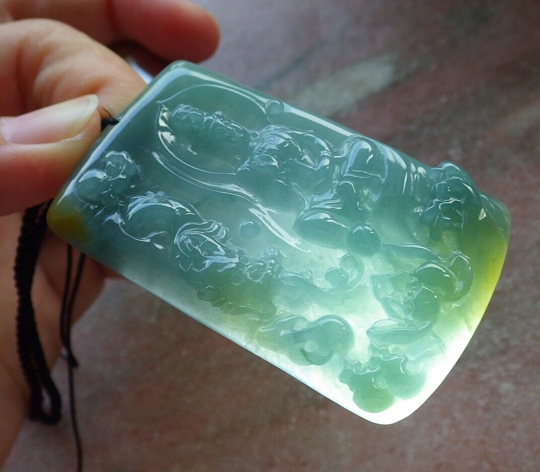 Certified Icy Green Yellow Burma 100% Natural A Jade jadeite Pendant Guanyin Kwan Yin Dragon Lotus Flower Necklace 观音 574801 TN