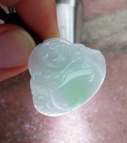 Certified Green 100% Natural A Jade jadeite pendant Happy Buddha God Necklace 开心佛 520787  TN