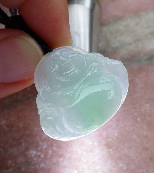 Certified Green 100% Natural A Jade jadeite pendant Happy Buddha God Necklace 开心佛 520787  TN