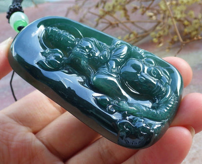 Certified Icy Blue Water Green Burma 100% Natural A Jade jadeite Pendant Guanyin Kwan Yin Elephant Lotus Flower Necklace 观音 632811  TN