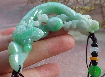 Certified Green Burma 100% Natural A Jade jadeite Pendant Dragon Frog Toad Coin Ruyi Necklace 生意兴隆 632827  TN