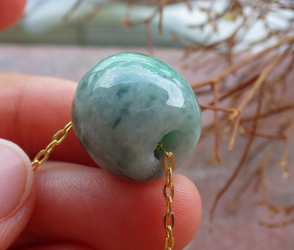 Certified Green Burma 100% Natural A Jade Circle Bead Donut Necklace 路路通 526256  TN