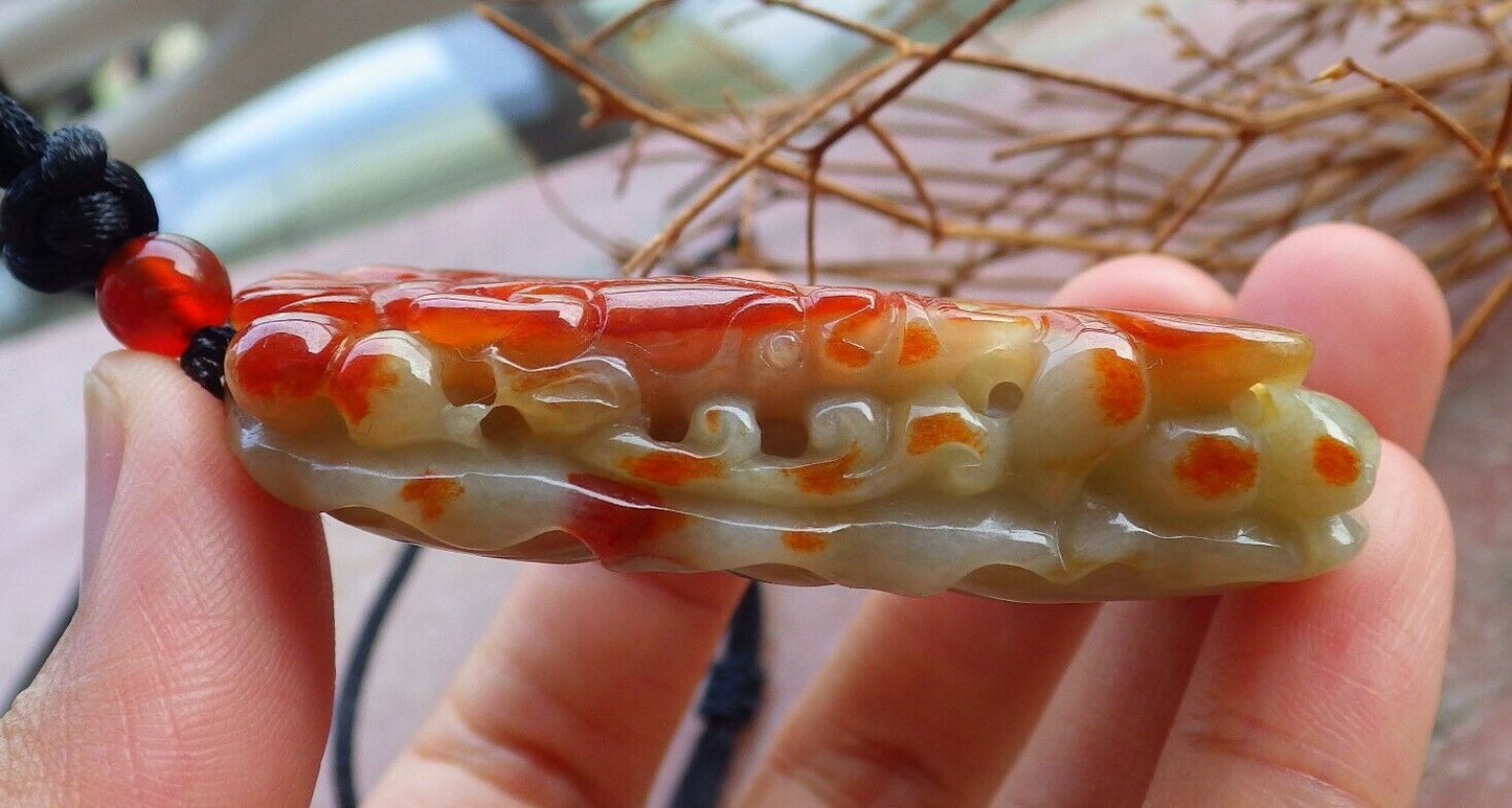 Atestita Ruĝa 100% Natura A Jadejadeito pendanta Drako Vesperto Lotusfolia Koliero 龙 526231 TN