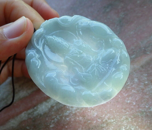Certified Green Pale Lavender 100% Natural A Jade jadeite pendant Guanyin Kwan Yin Lotus Flower Necklace 观音 523698  TN