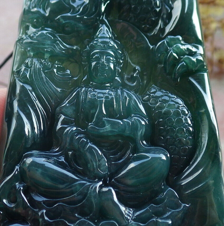 Certified Icy Green Burma 100% Natural A Jade jadeite Pendant Guanyin Kwan Yin Dragon Necklace 观音633224  TN
