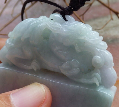 Certified Green Pale Lavender 100% Natural A Jade jadeite Pendant Flying Dragon Ruyi Necklace 生意兴隆 528896  TN