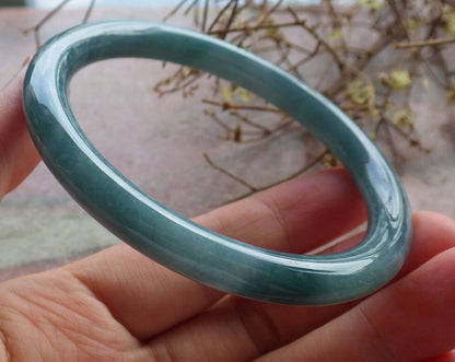 Certified Icy Green Burma 100% Natural A JADE Jadeite Circle Bangle Bracelet 58 mm 手镯 634341  TN
