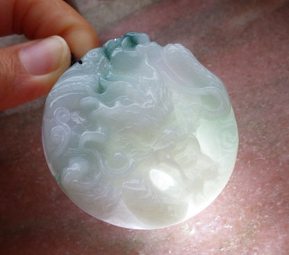 Certified Green Pale Lavender 100% Natural A Jade jadeite Pendant Dragon Bead Necklace 生意兴隆 524976  TN