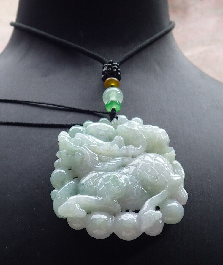 Certified Green Burma 100% Natural A Jade jadeite Pendant Dragon Kai Lun Frog Toad Coin Ruyi Necklace 633563  TN