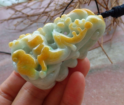 Certified Yellow Green 100% Natural A Jade jadeite Pendant Deer Flower Ruyi Necklace 梅花鹿 526346  TN