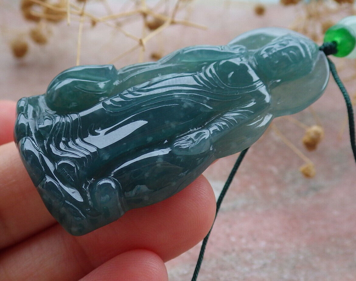 Certified Icy Green Burma 100% Natural A Jade jadeite pendant Sakyamuni Buddha God Lotus Flower Necklace 释迦牟尼 636868  TN
