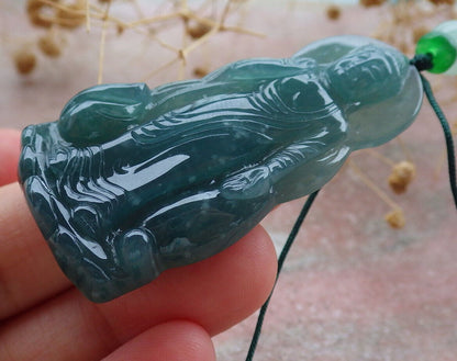 Certified Icy Green Burma 100% Natural A Jade jadeite pendant Sakyamuni Buddha God Lotus Flower Necklace 释迦牟尼 636868  TN