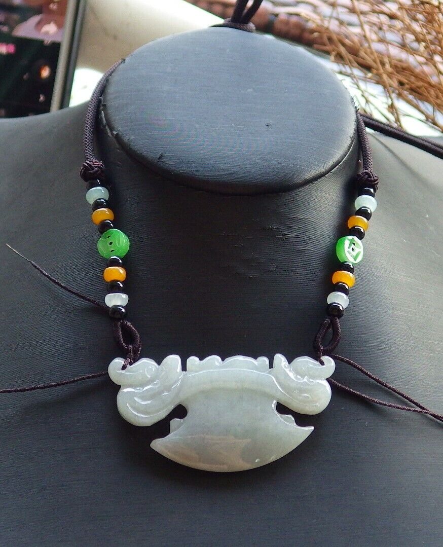 Certified Pale Lavender Green 100% Natural A Jade jadeite Pendant Dragon Axe Necklace 龙斧头 530054  TN