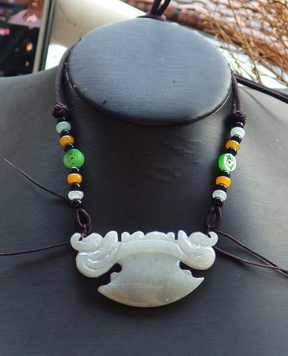 Certified Pale Lavender Green 100% Natural A Jade jadeite Pendant Dragon Axe Necklace 龙斧头 530054  TN
