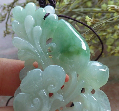 Certified Icy Green Burma 100% Natural A Jade jadeite Pendant Phoenix Peach Lotus Flower Ruyi Necklace 凤凰 574243 TN
