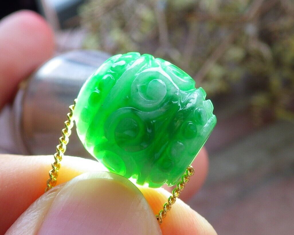 綠色認證 100% 天然 A 翡翠蓮花如意錢幣圓珠項鍊路通 523899 TN