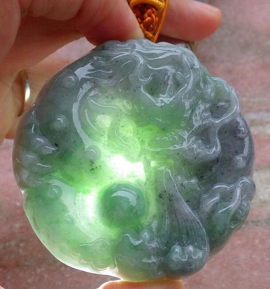 Certified Green Pale Lavender 100% Natural A Jade jadeite pendant Dragon Bead Ruyi Necklace 生意兴隆 519663  TN