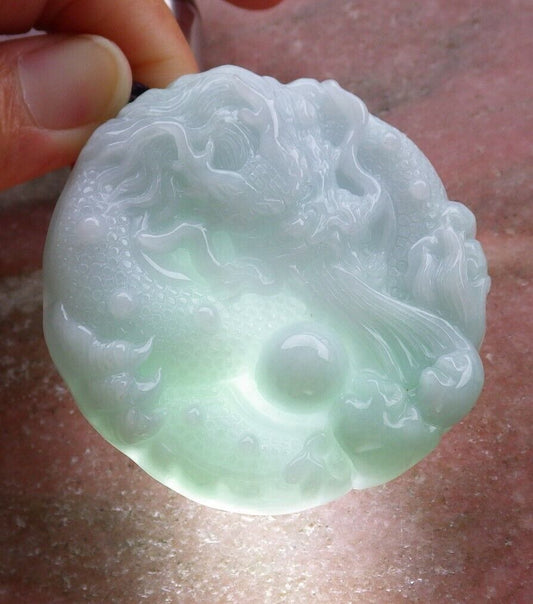 Certified Green 100% Natural A Jade jadeite Pendant Dragon Lotus Flower Ruyi Bead Necklace 生意兴隆 525051  TN