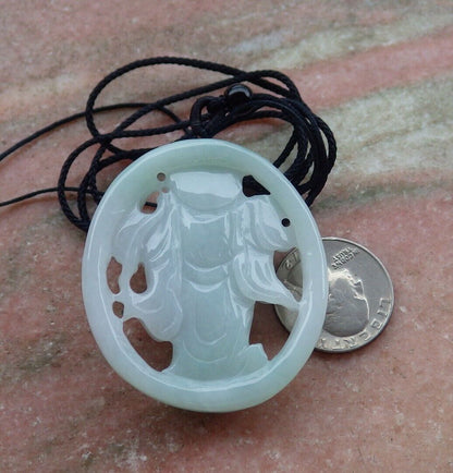 Certified Green 100% Natural A Jade jadeite pendant Happy Buddha God Ruyi Necklace 开心佛 520545  TN