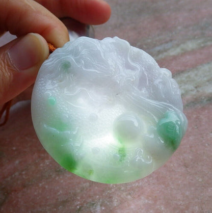Certified Green 100% Natural A Jade jadeite Pendant Dragon Bead Lotus Flower Ruyi Necklace 生意兴隆 521035  TN