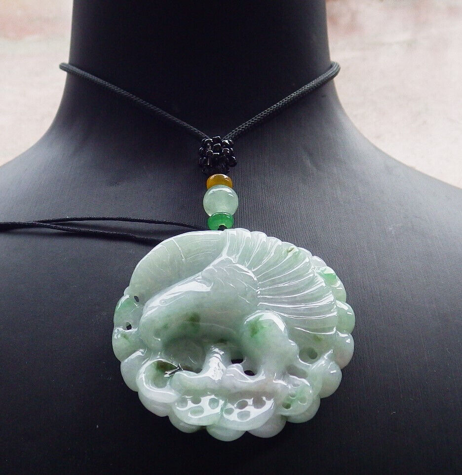 Certified Green Burma 100% Natural A Jade jadeite Pendant Eagle Snake Coin Necklace 大展宏图 633423  TN