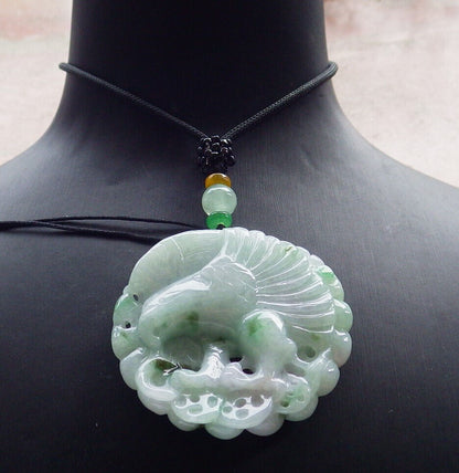 Certified Green Burma 100% Natural A Jade jadeite Pendant Eagle Snake Coin Necklace 大展宏图 633423  TN