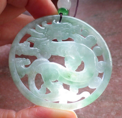 Certified Green Burma 100% Natural A Jade jadeite Pendant  Dragon Circle Necklace 生意兴隆 646443 TN