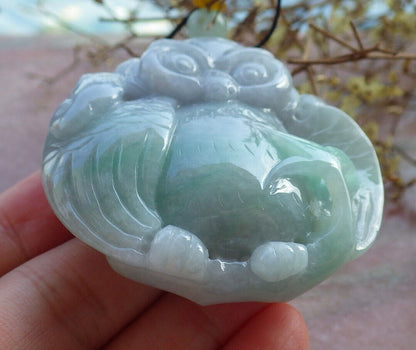 Certified Green Pale Lavender Burma 100% Natural A Jade jadeite Pendant Owl Lotus Flower Ruyi Necklace 猫头鹰 632902  TN