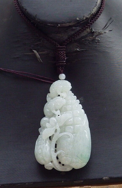 Certified Icy Green Burma 100% Natural A Jade jadeite Pendant Frog Toad Maize Lotus Flower Coin Necklace 招财蟾 575141 TN