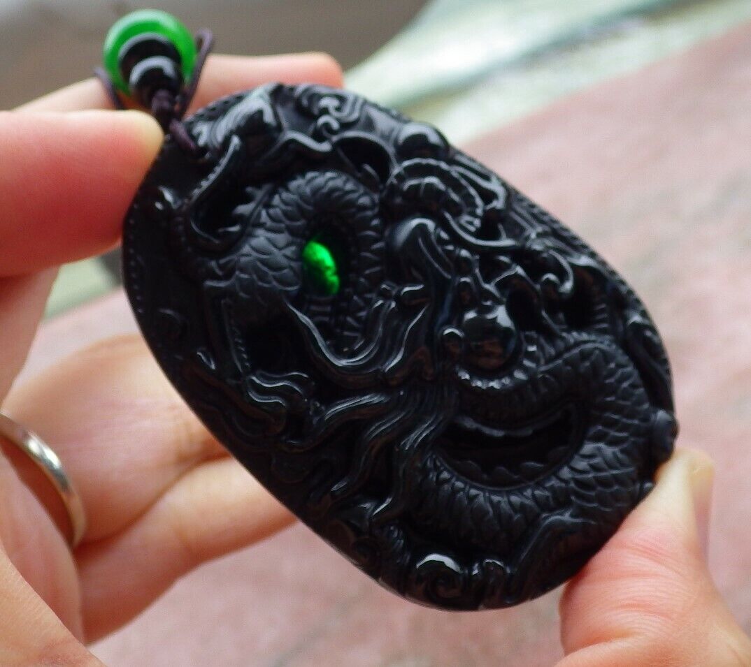 Certified Green Black 100% Natural A Jade jadeite Pendant Dragon Spit Bead Necklace 墨翠 生意兴隆 525037  TN