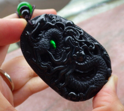 Certified Green Black 100% Natural A Jade jadeite Pendant Dragon Spit Bead Necklace 墨翠 生意兴隆 525037  TN