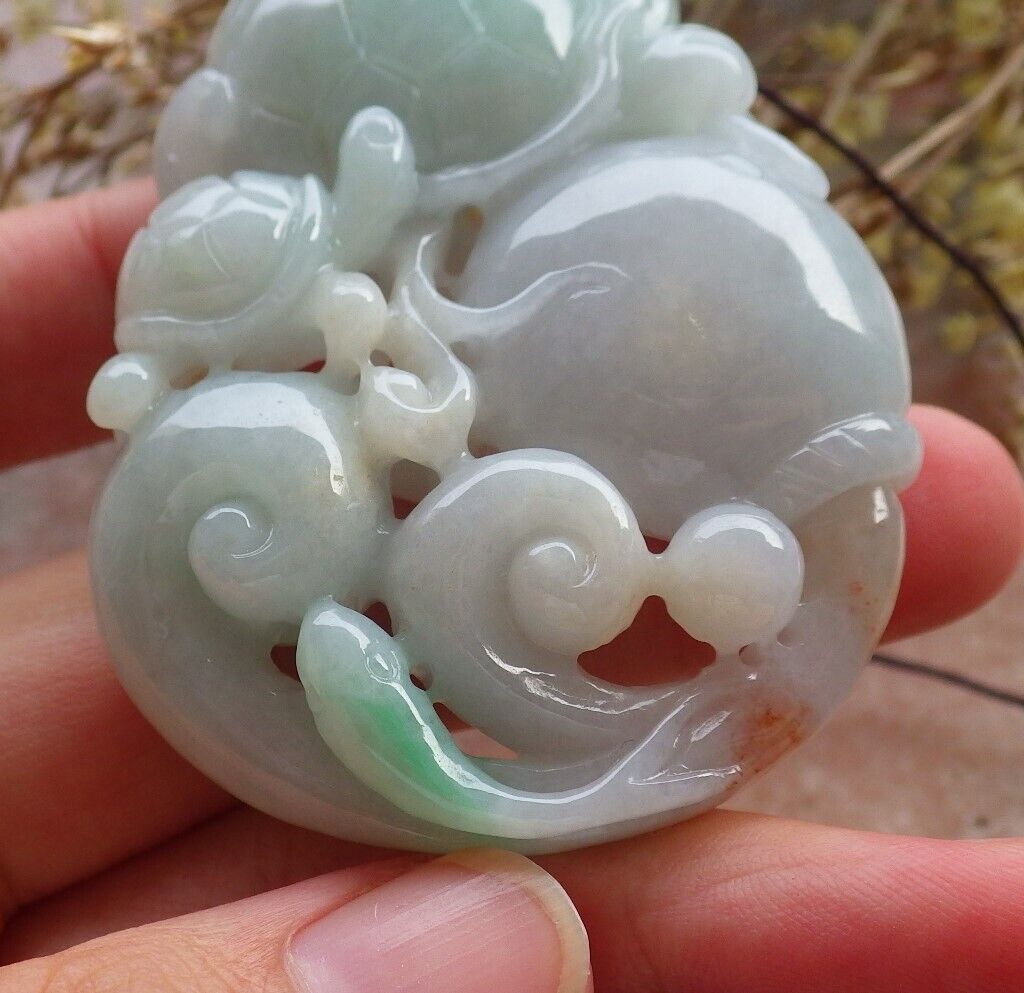Certified Red Green Burma 100% Natural A Jade jadeite Pendant Dragon Turtle Coin Lotus Flower Ruyi Necklace 龙龟 575114 TN