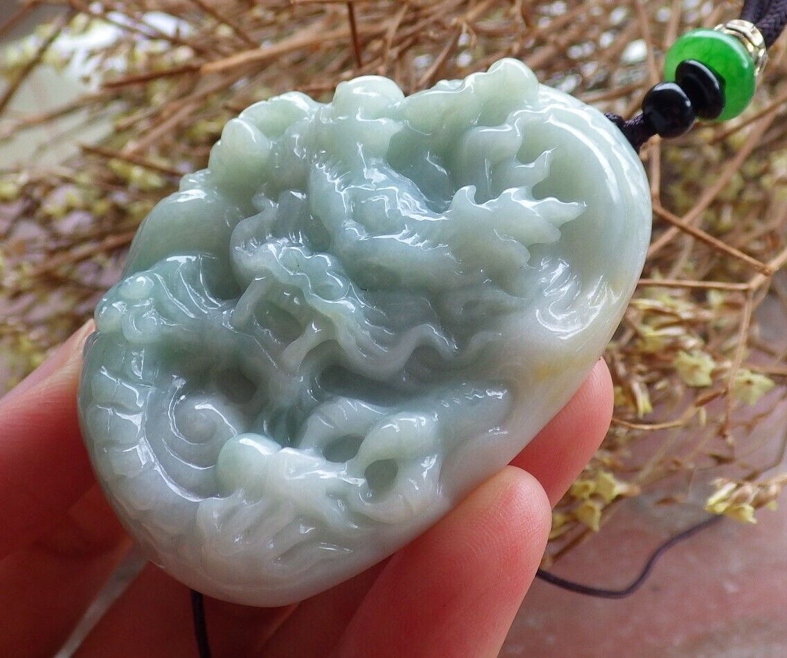 Certified Green 100% Natural A Jade jadeite Pendant Dragon Bead Necklace 生意兴隆 524694  TN