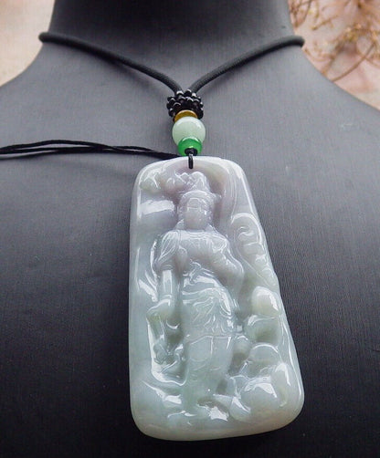Certified Lavender Green Burma 100% Natural A Jade jadeite Pendant Guanyin Kwan Yin Lotus Flower Necklace 观音 635366  TN