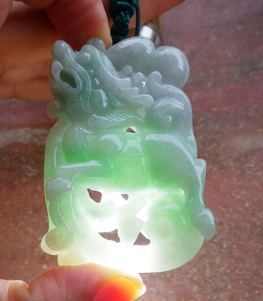 Certified Green 100% Natural A Jade jadeite Pendant Dragon Gourd Coin Ruyi Necklace 龙 麒麟 525497  TN